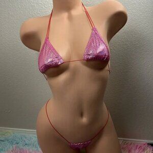 NEW Pink Glitter Super Sexy Stripper Pole Dancer Micro Bikini Set OS